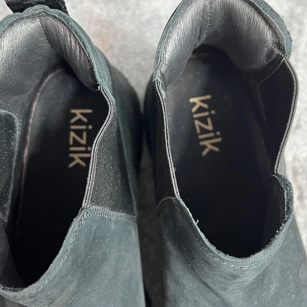 Kizik Junction Hands-Free Chelsea Boots Mens Black Nubuck Leather Ankle Boots 12